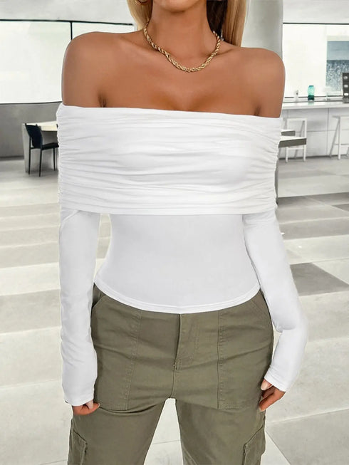 'Yarrow' Off Shoulder Ruched Crop Top - Celes Fashion